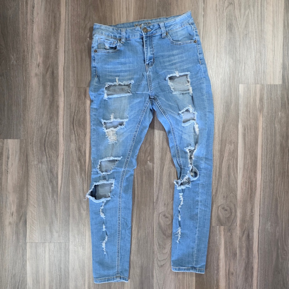 Rue21 Womens Light Wash Distressed Ripped‎ Skinny Jeans Size 3/4 1408